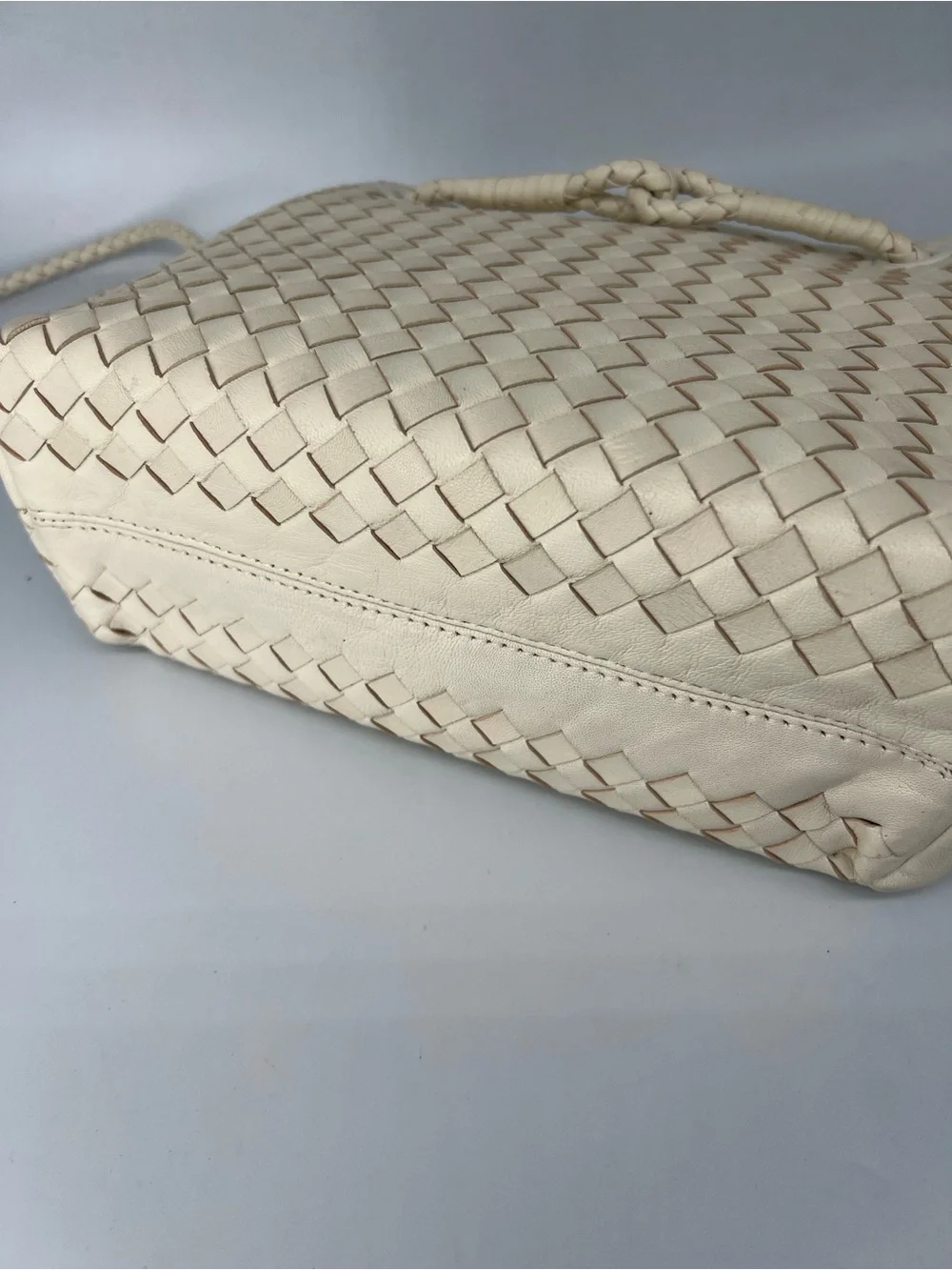 Quince Romy hand Woven Leather Top-Handle Tote in bone